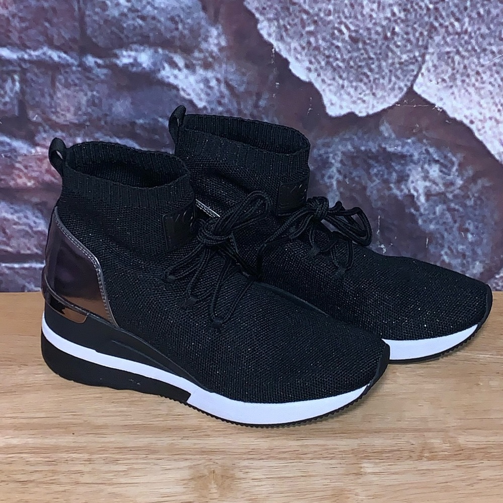 Michael Michael Kors Skyler Stretch-Knit Black Sock Booties Sneaker Size 6.5